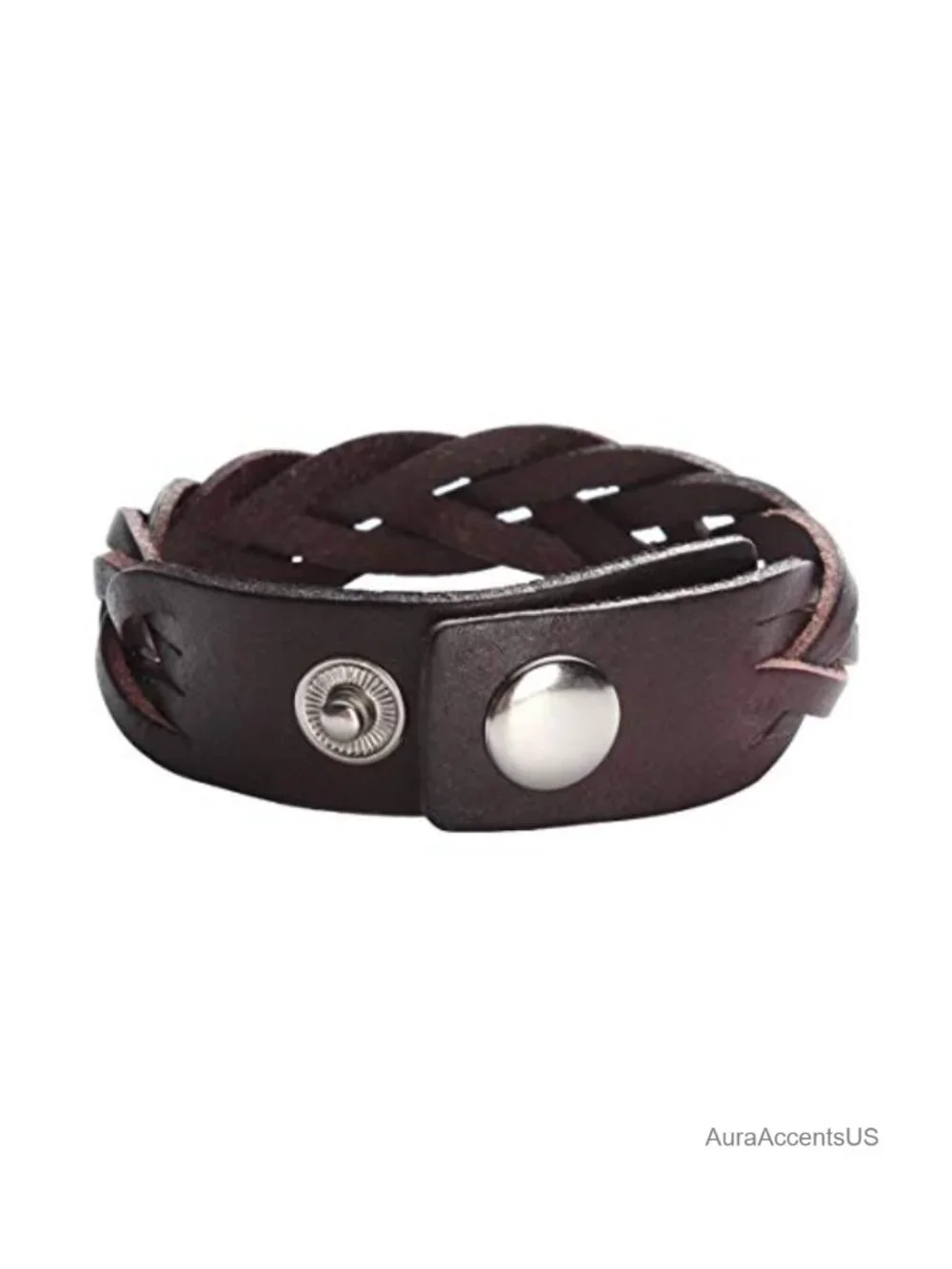 Genuine Leather Braided Cuff Bracelet Adjustable Unisex Punk Wristband
